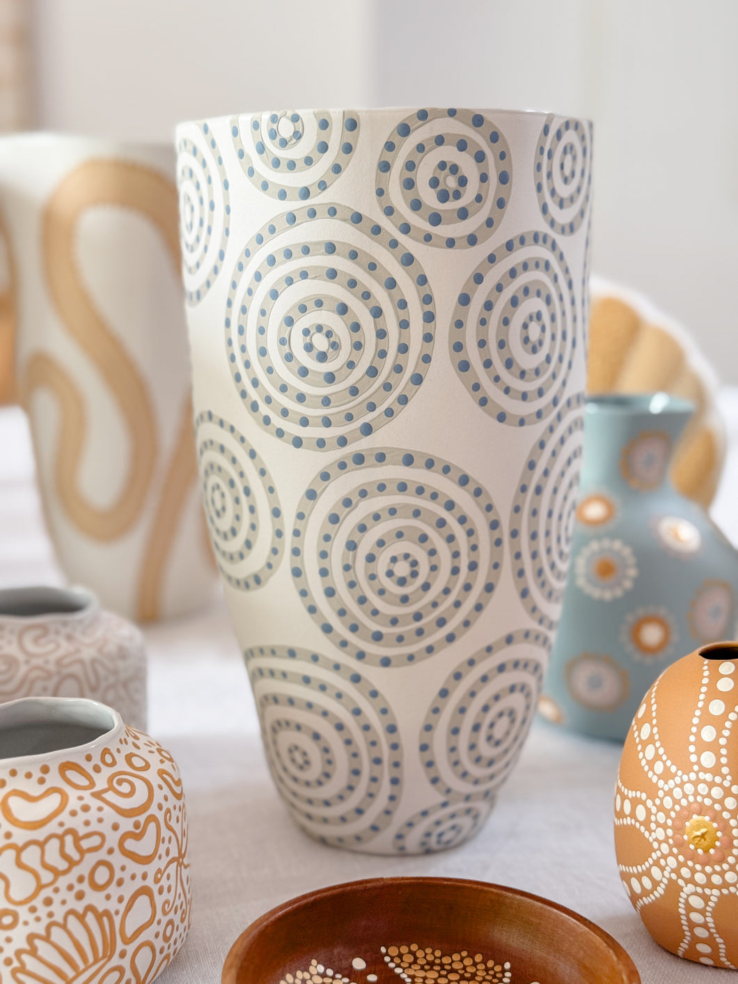 Waterholes Vessel - Tall - White/Soft Blues